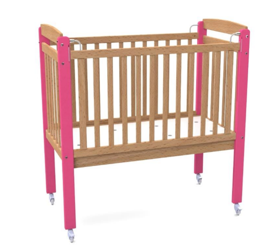 [6757] Lit crèche en hêtre massif avec barrière mobile et matelas inclus (Bleu)