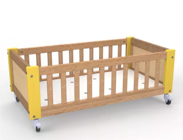[6178] Lit bas de crèche sur roulettes pour enfants à partir de 18 mois (Bleu)