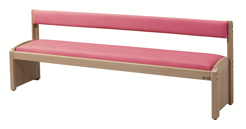 [8431] Banc en bois pour espaces de lecture et activités avec dossier en tissu (Bleu)