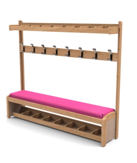 [8434] Vestiaire en bois avec banc et patères pour espaces d'accueil (Bleu)