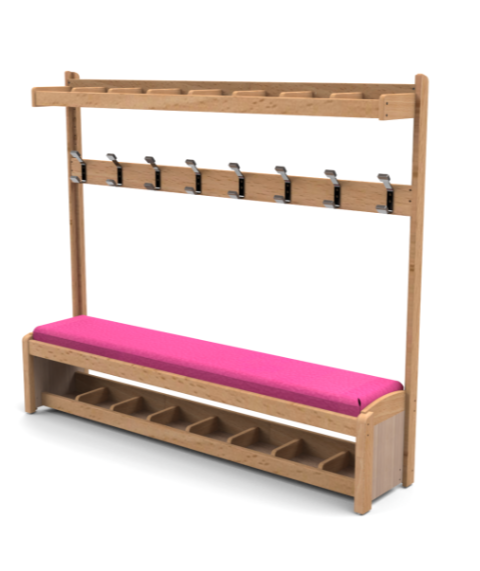 [8434] Vestiaire en bois avec banc et patères pour espaces d'accueil (Bleu)