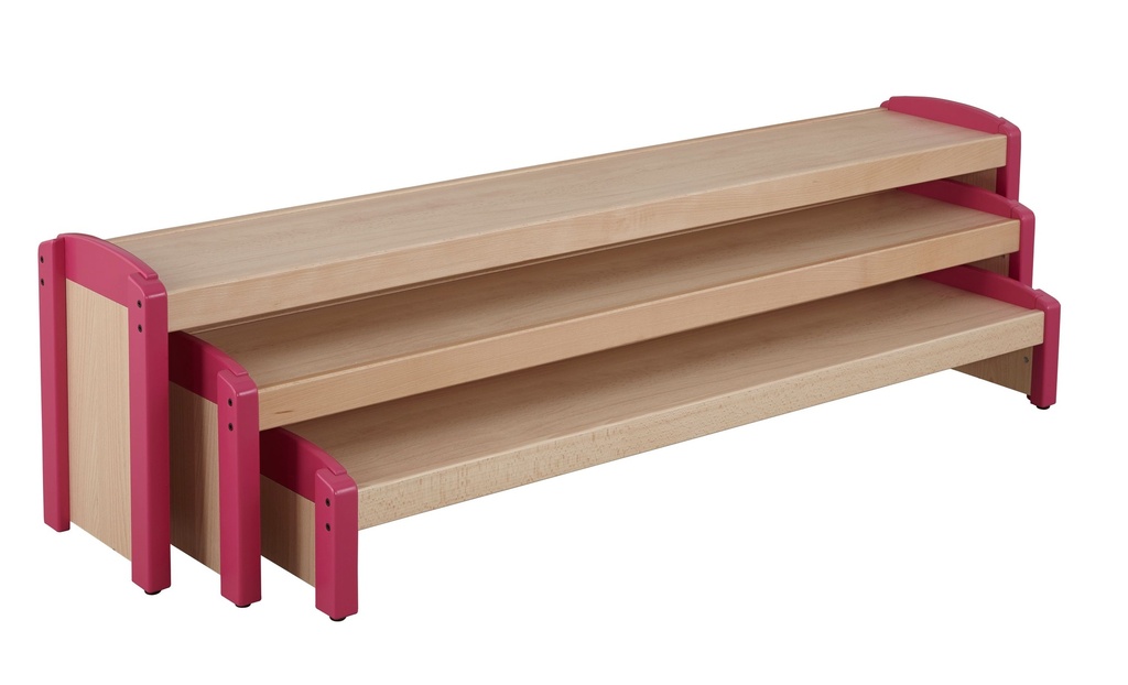 [4071] Lot de 3 Bancs Gigognes en Bois Massif pour Espaces d'Accueil (Bleu)