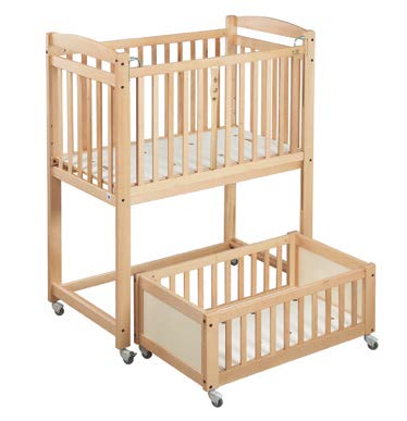 [5938] Lit de crèche à barreaux avec couchage double niveau et matelas inclus (Bleu)