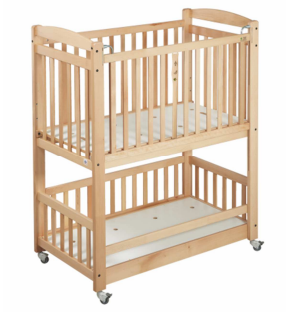 [4112] Lit de crèche duo à barreaux avec ouverture facile 100x50cm (sans matelas) (Bleu)