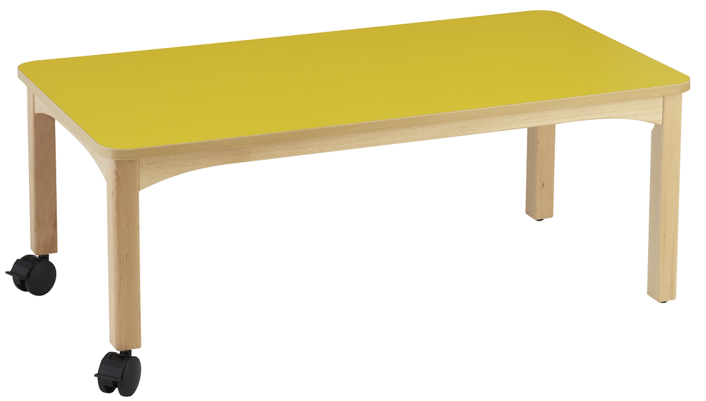 [8745] Table rectangulaire 120x60cm pour crèches avec roulettes et freins, Taille 00 à taille 2 (Bleu, TC)