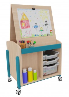 [8150] Meuble chevalet polyvalent K'Briol avec finition vernie, roulettes freinées (Blanc)