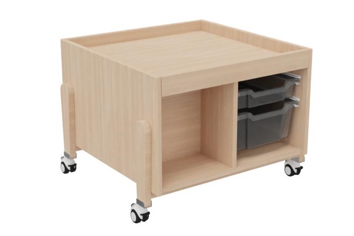 Table d'activité K'Briol 70x70 cm avec roulettes et bacs de rangement