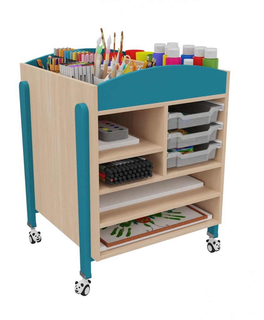 [8158] Meuble à dessin K'Briol verni naturel ou coloré avec roulettes (Blanc)