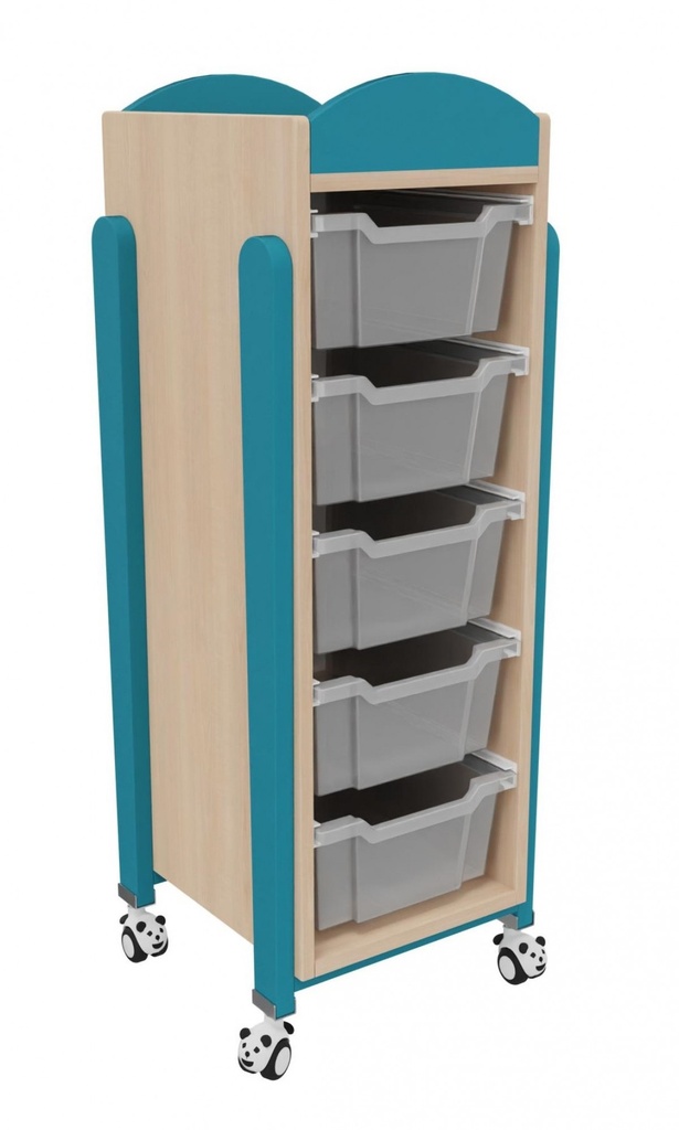 [8314] Meuble de rangement K'Briol 5 bacs avec roulettes et finition vernie (Blanc)