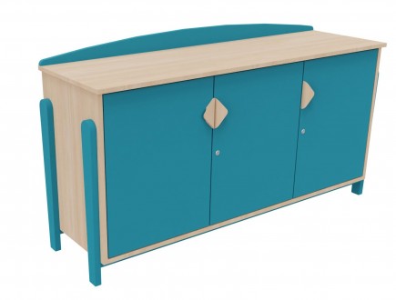 [8318] Meuble bas 3 portes K'Briol verni naturel ou coloré pour espaces éducatifs (Blanc)