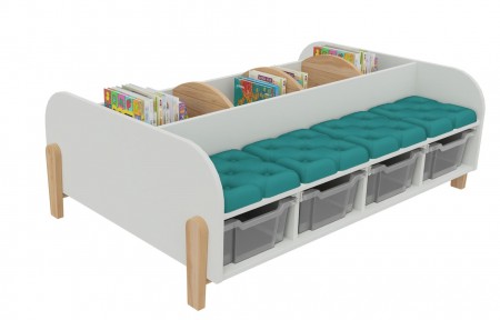 Banc et bacs à album K'Briol pour coin lecture