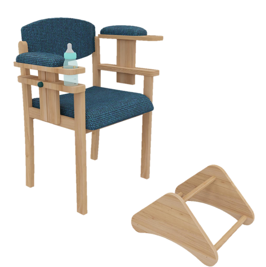 Chaise d'allaitement Nounou K'Briolavec coussin d'assise en tissu enduit, tablette et repose-pieds