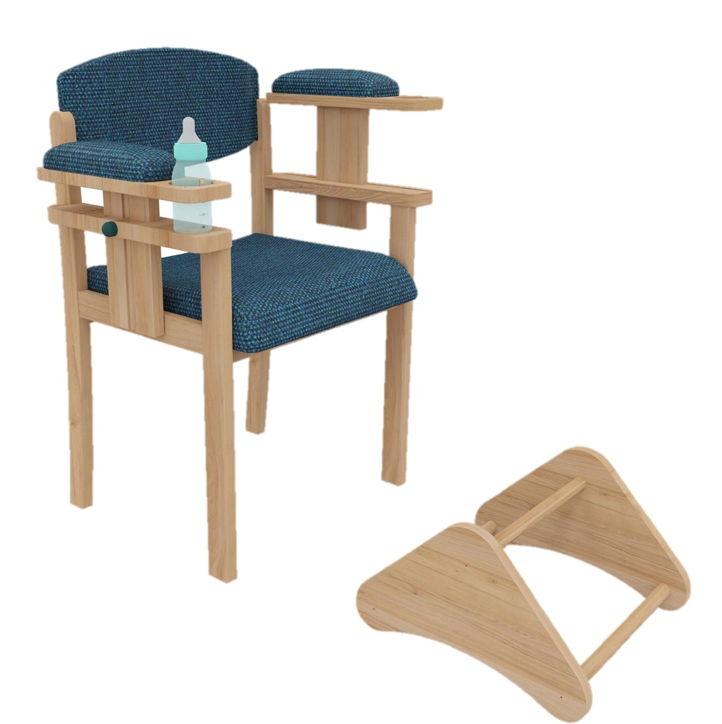 [8355] Chaise d'allaitement Nounou K'Briolavec coussin d'assise en tissu enduit, tablette et repose-pieds (Blanc)