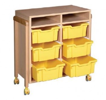 [8211] Meuble de rangement 6 bacs avec roulettes pour crèches et écoles (Blanc)