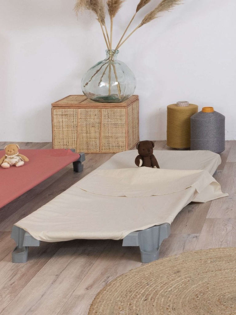 [7402] Drap sac pour couchette en coton et polyestere recyclé 55x130cm avec soufflets d’aisance et élastiques aux angles, lot de 2 (Naturel)