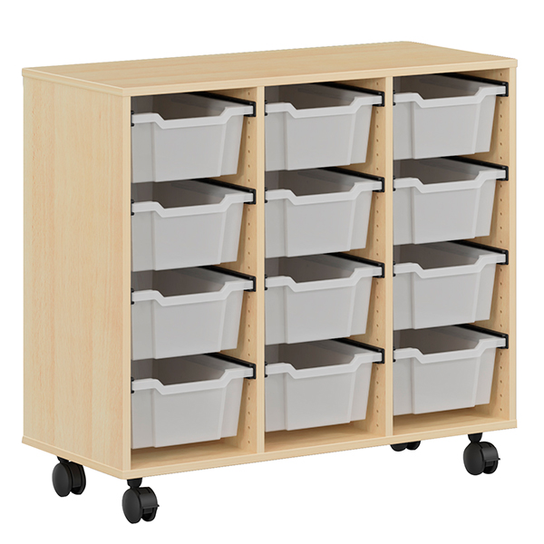 [5856] Meuble de rangement PICCOLO en hêtre avec 12 bacs (Blanc)