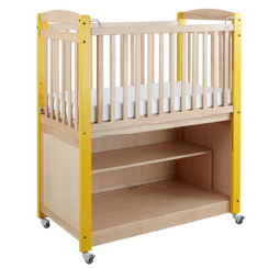 [5881] Lit de crèche à barreaux avec rangement intégré et matelas inclus (Bleu)