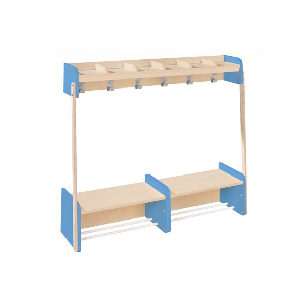 [7655] Vestiaire mural avec banc et 6 patères (Blanc)