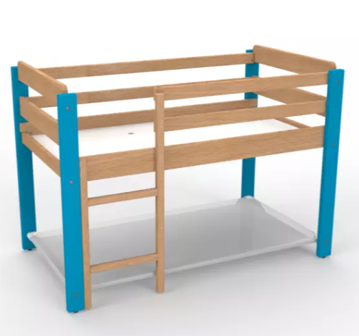 [6257] Lit combiné couchette avec matelas pour espaces de repos en maternelle (Bleu)