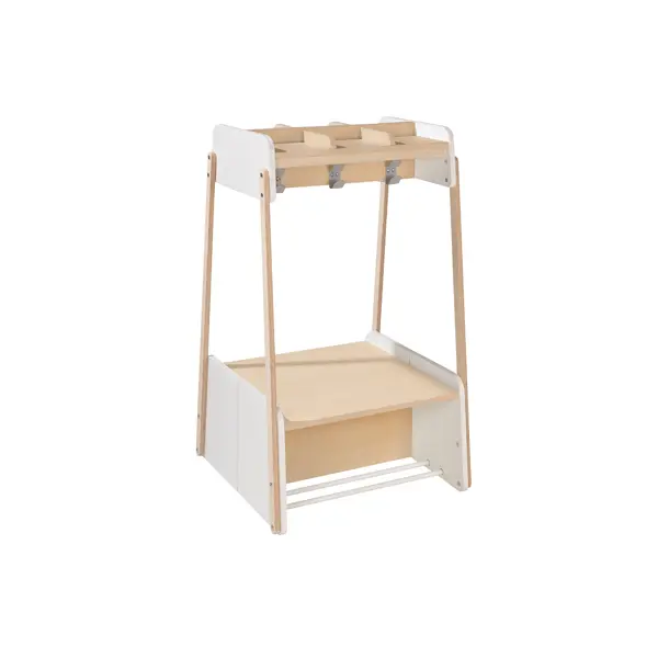 [6825] Vestiaire enfant avec banc et 6 patères, double face (Blanc)