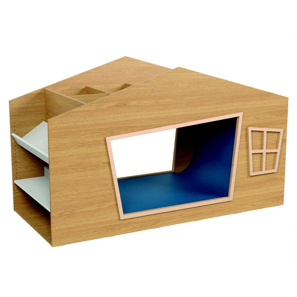 Cabane de lecture en mélaminé avec rangements modulables