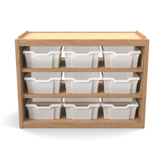 Meuble de rangement à hauteur d'enfant en hêtre massif avec casiers translucides