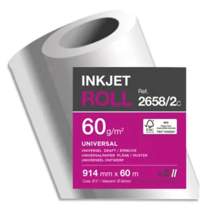 Bobine de Papier Blanc 60g 0,914mmx60m