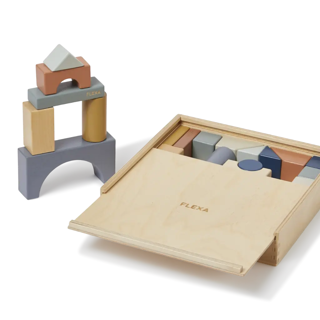 Cubes de construction en bois, set de 36 pièces