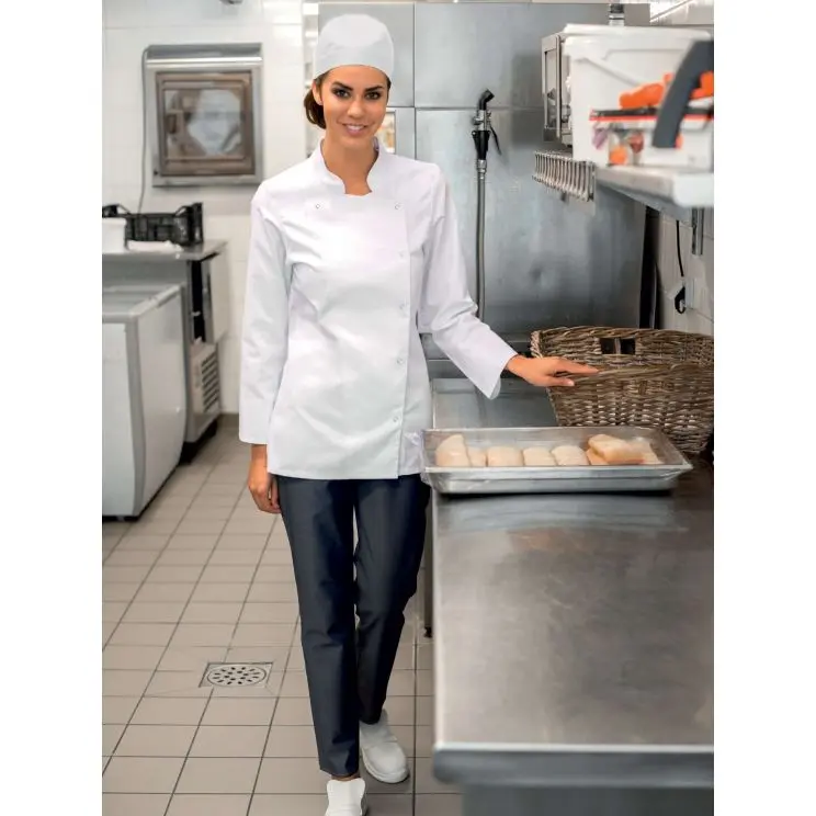 [S1219] Veste de cuisine femme – Confort et élégance pour les professionnelles en crèche (Taille 0)
