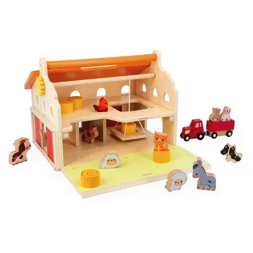 [0720] Ferme en bois pour enfants et figurines animaux