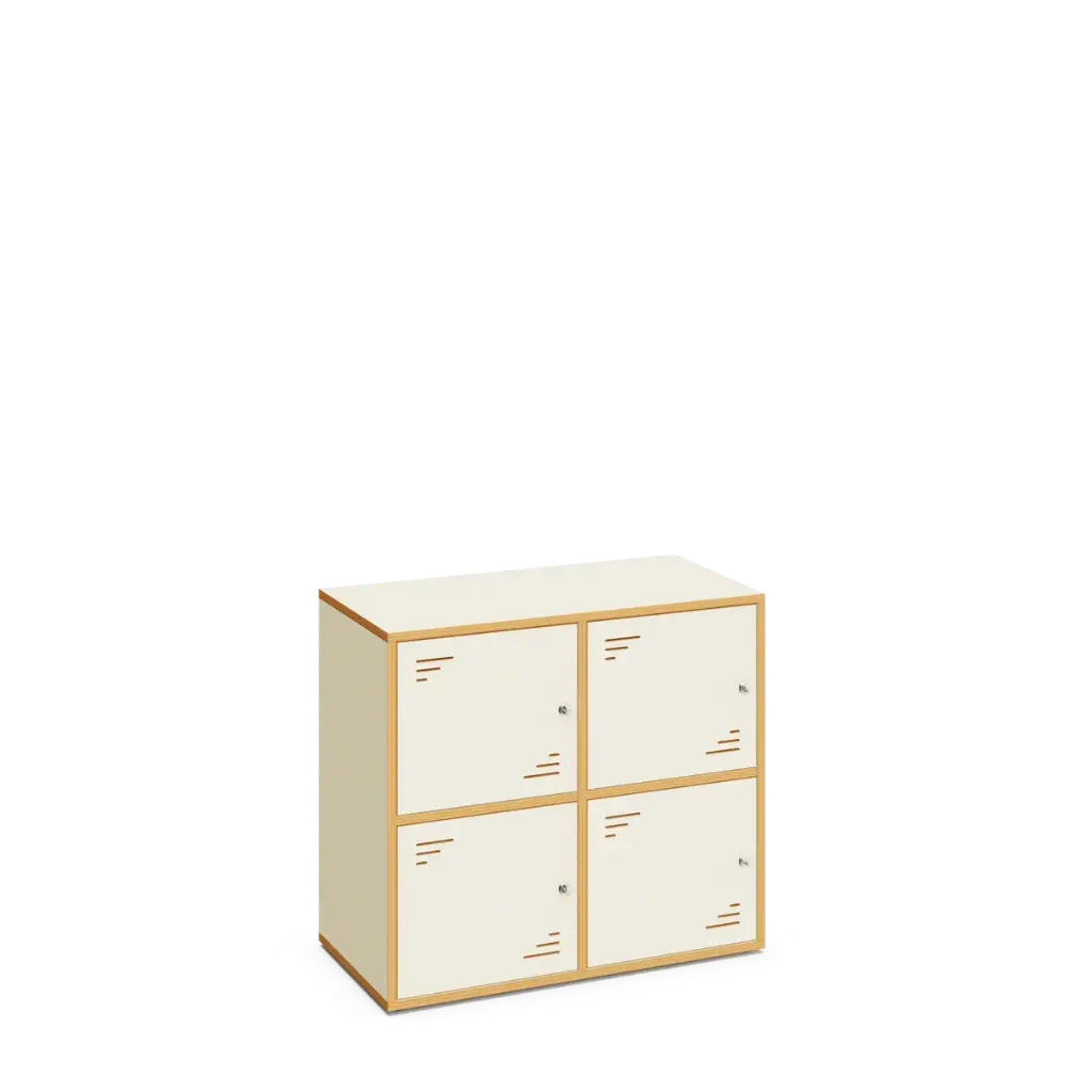 Casier de rangement 4 cases – Mélamine avec finition contreplaqué – 90x45x80 cm (Blanc)