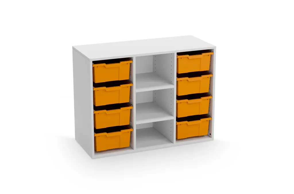 Meuble de rangement 8 grands bacs LUCY pour crèches et écoles, caisson blanc (Blanc)