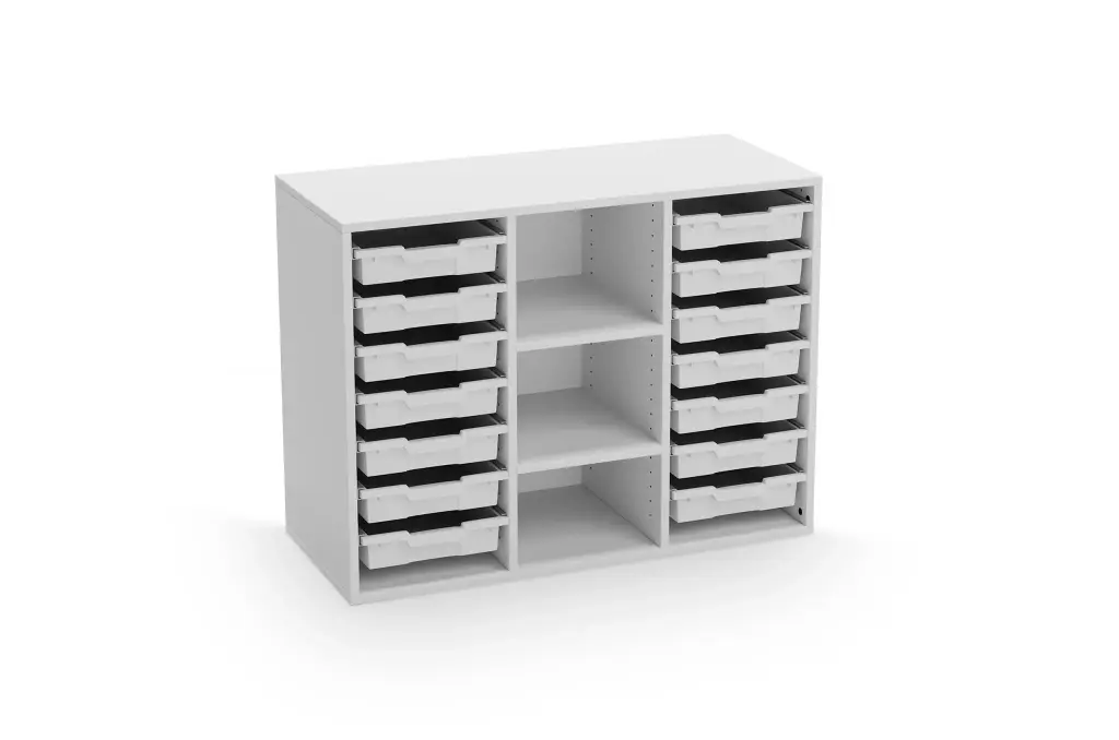 Meuble de rangement 14 bacs LUCY pour crèches et scolaires  - caisson blanc