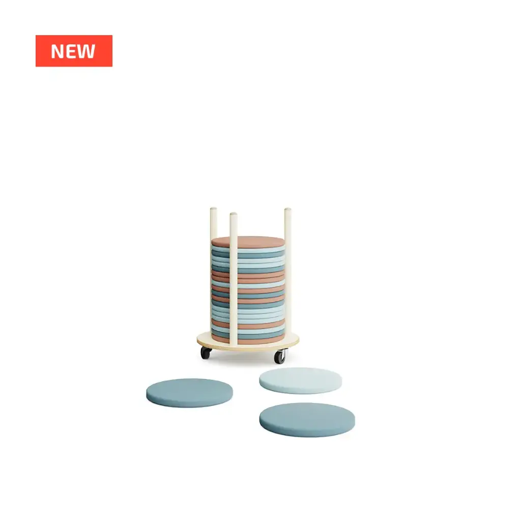 Coussins galettes pour collectivités, lot de 20 avec chariot