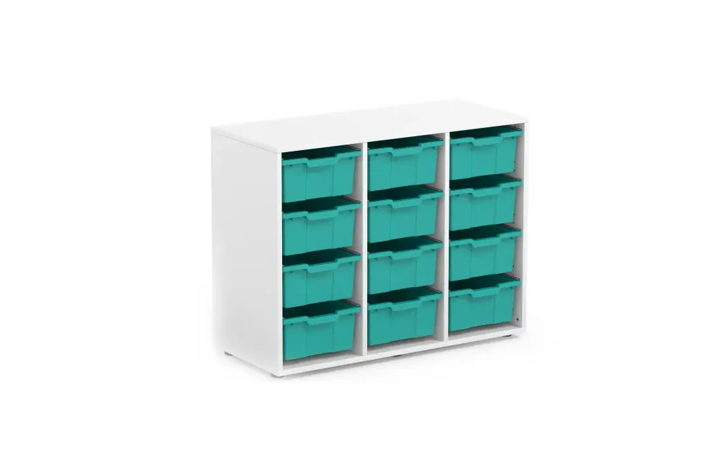 Meuble de rangement 12 bacs GRACE pour crèches et écoles, caisson blanc (Blanc)
