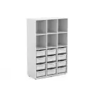 Armoire scolaire haute ALICE avec 12 bacs de rangement, caisson blanc