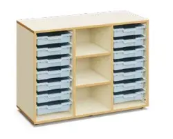 Meuble de rangement 14 bacs LUCY pour crèches et scolaires  - caisson couleur hêtre (Blanc)