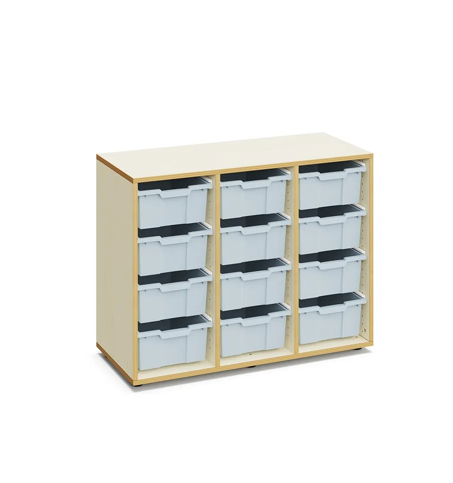Meuble de rangement 12 bacs GRACE pour crèches et écoles, caisson couleur hêtre (Blanc)