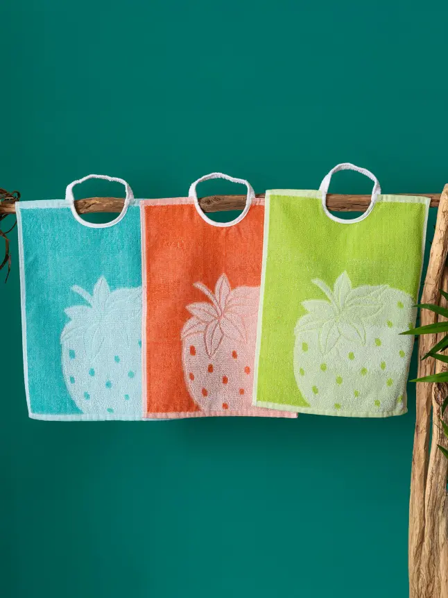 Bavoir à élastique en coton éponge motif fraise 35x45cm, lot de 12
