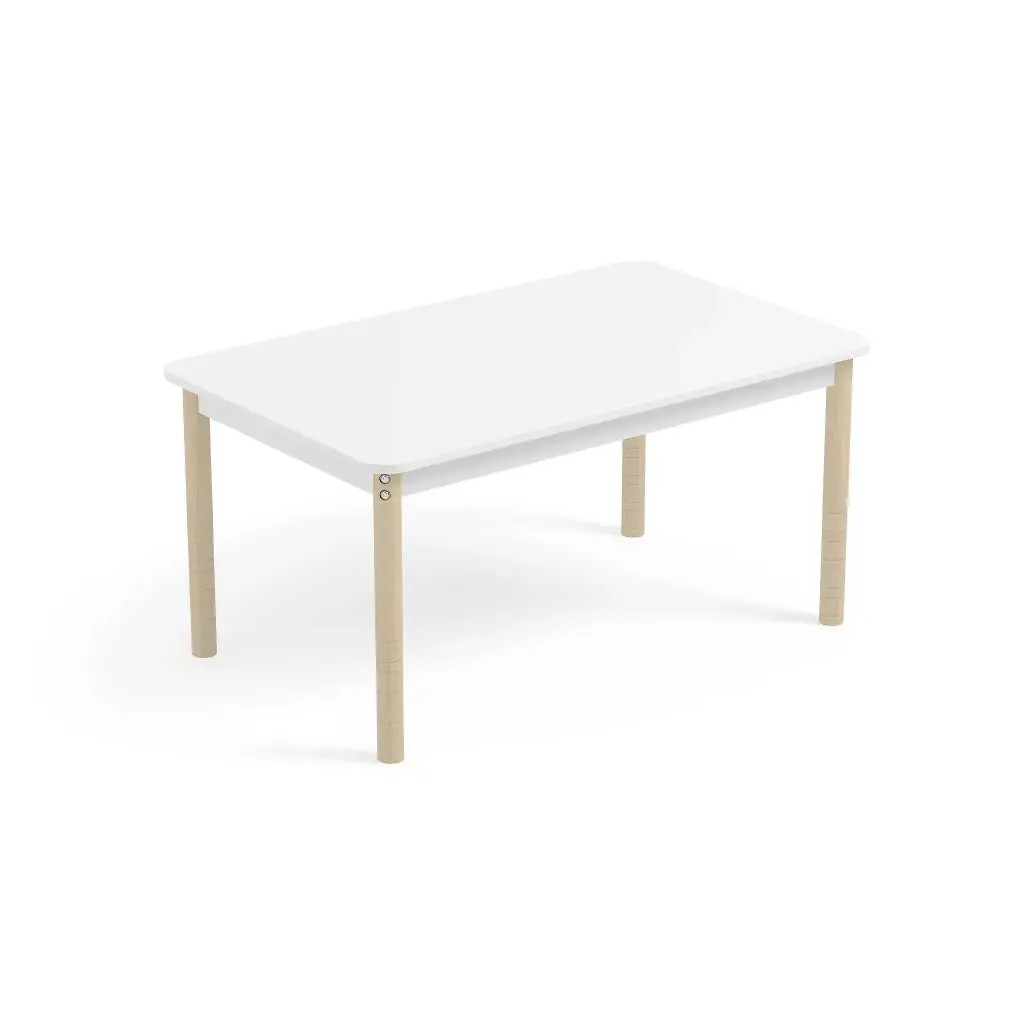 Table TEO 120x74cm à bords arrondis et hauteur ajustable de la taille 0 à la taille 3 (Blanc)