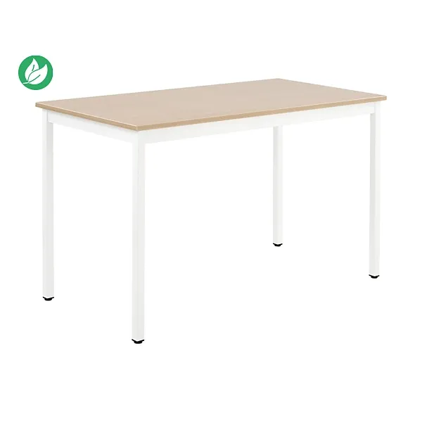 Table de réunion rectangulaire - 120x60 cm - Plateau Hêtre et Pieds Noirs (Blanc)