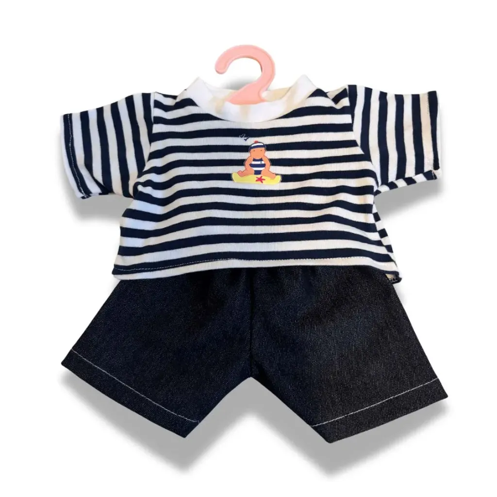 T-SHIRT MARIN ET SHORT EN JEANS POUR POUPON 40CM