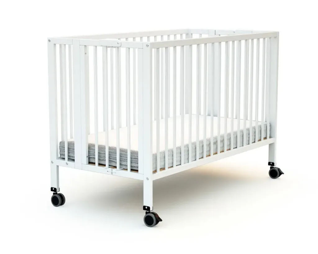 Lit pliant en bois blanc professionnel avec roulettes