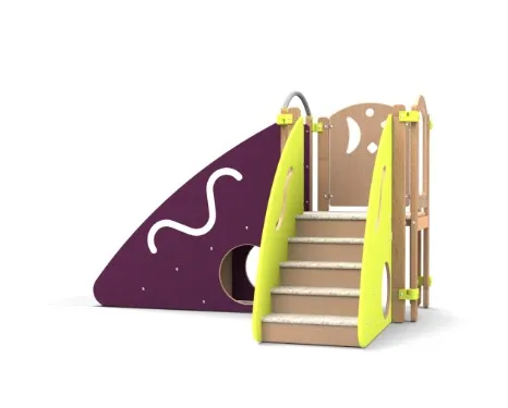 Structure de jeu colorée "mini escapade" en angle avec toboggan intégré
