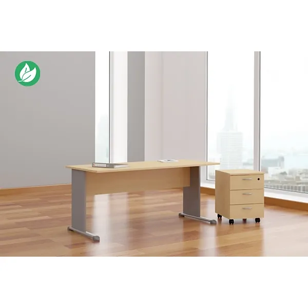 Bureau droit de direction en mélamine avec caisson mobile 3 tiroirs