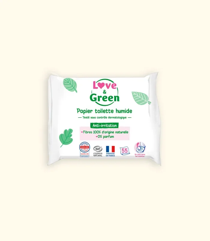 Papier toilette humide - Lingettes Écologiques Love & Green x10