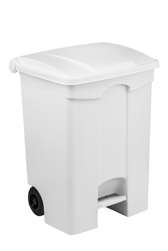[2174] Conteneur poubelle mobile à pédale 70L HACCP en plastique blanc