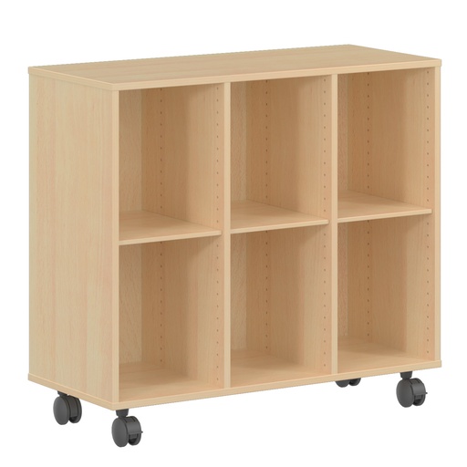 [2271] Meuble de rangement en hêtre avec 6 cases et roulettes