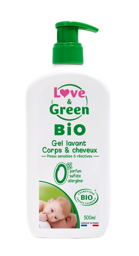 [9375] Gel lavant Corps & Cheveux Bio 0% - Peaux sensibles à réactives, 2x 500ml