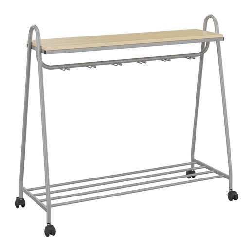 [2318] Vestiaire mobile professionnel avec 12 patères et étagère, couleur hêtre miel